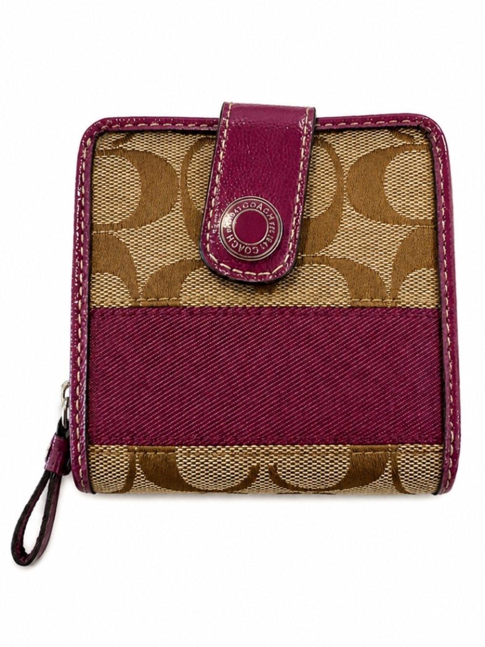 Coach Signature C Compact Zip Wallet Purple & Tan